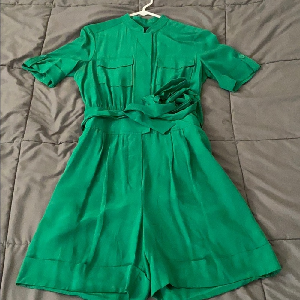 Green belted shorts jumpsuit